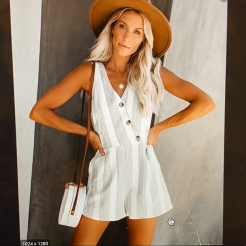 Vici Walking on Sunshine Cotton Striped Pocketed Romper